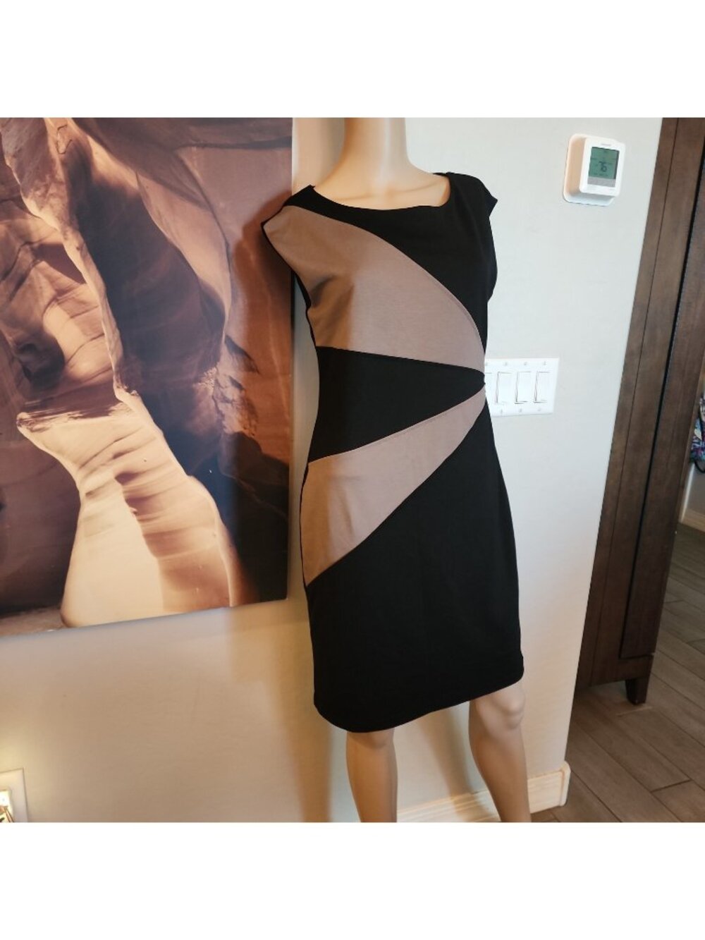 Spence Women's Dress Size 6 Beige Black Sleeveless Stretch Side Zip